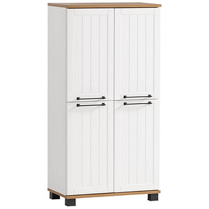 Image MÖBELPARTNER Badschrank Jelda 154232 eiche landhaus, weiß 59,8 x 32,6 x 116,9 cm
