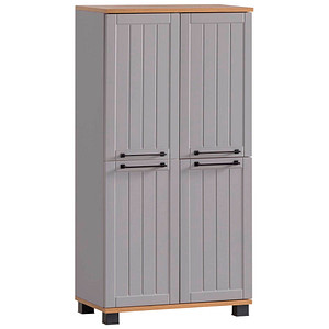 Image MÖBELPARTNER Badschrank Jelda 154235 platingrau, eiche-landhaus 59,8 x 32,6 x 116,9 cm
