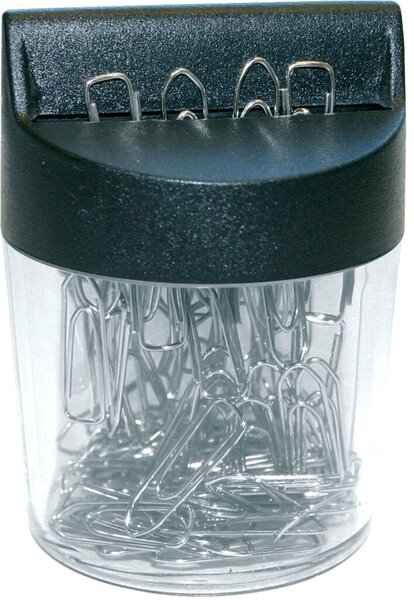 Image Magnetdose klar/schwarz m.100 Briefklammern 26mm, vernickelt,