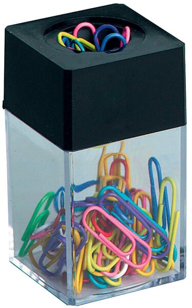Image Magnetdose klar/schwarz m.30 farbig sortierten Briefklammern 26mm