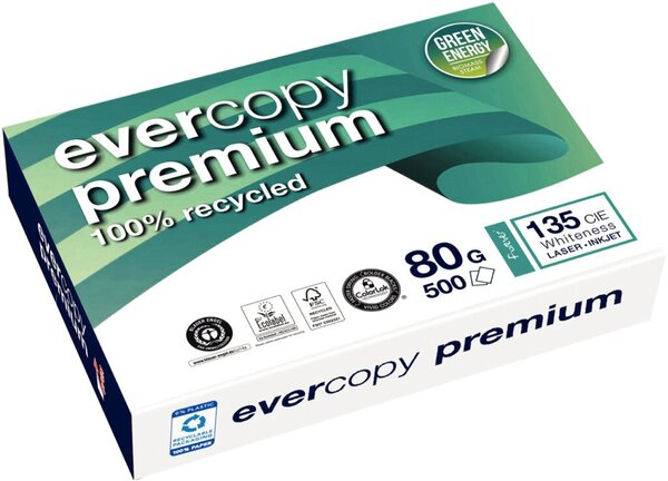 Image evercopy Recycling Papier A4 ws 80g Weiße 135 CIE f. Laser-,Inkjetdrucker