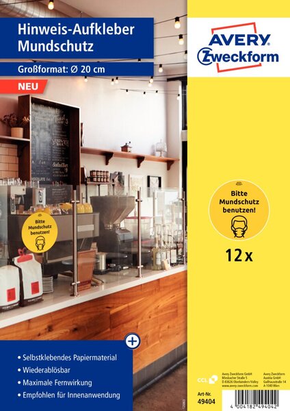 Image Corona Hinweis-Aufkleber Mundschutz benutzen, Ø 20cm, wiederablösbar