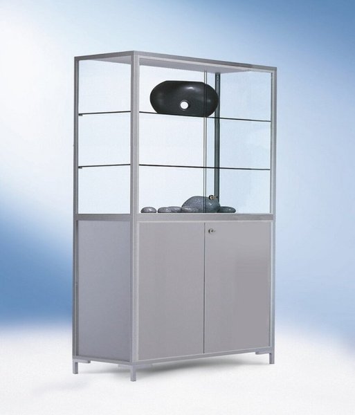 Image Staufachvitrine 1500 Dekor Silber mit vollverglastem Vitrinenteil