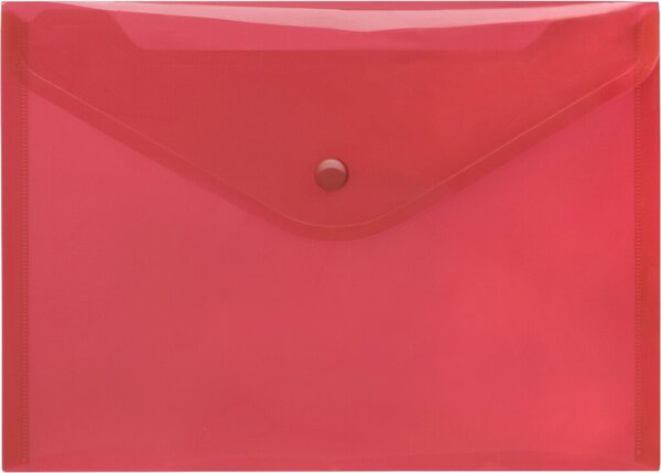 Image Sichttasche A5 quer, rot trans- parent, mit Druckknopf,