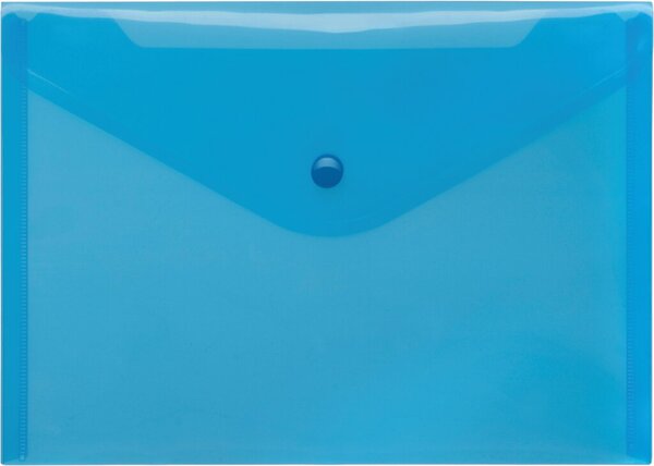 Image Sichttasche A5 quer, blau trans- parent, mit Druckknopf,
