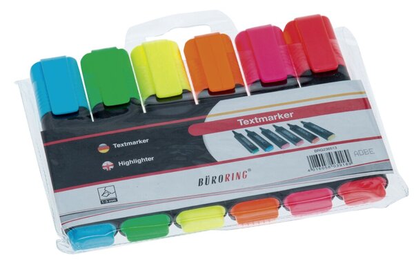 Image Büroring Textmarker 6er Etui, mit Keilspitze 2-5mm, gelb,rot,grün,