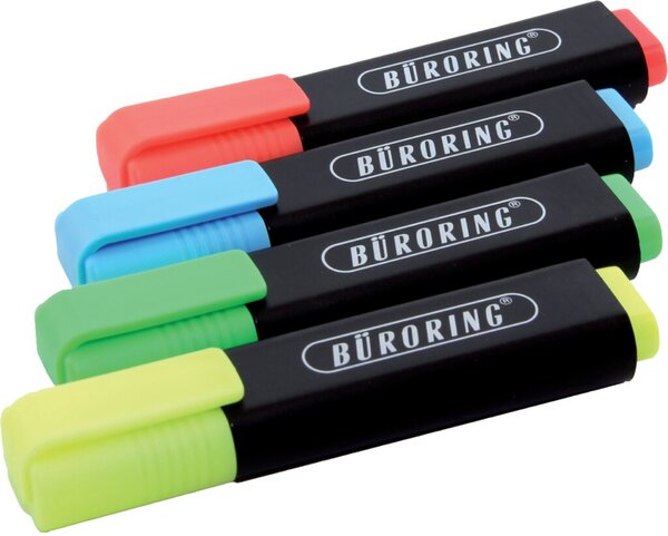 Image Büroring Textmarker, 4er Etui, mit Keilspitze 2-5mm, gelb,rot,grün,blau