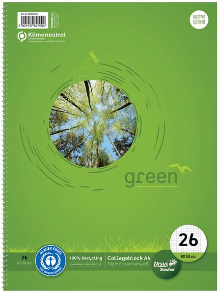 Image Staufen® Collegeblock green Lineatur 26 kariert DIN A4 Außenrand