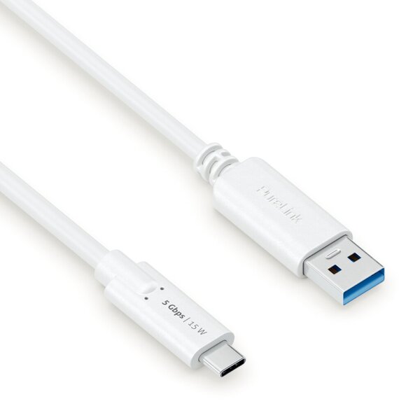 Image USB-C-Kabel auf USB-A, 3.1, Gen 1, weiß, 2,00 m, iSerie,