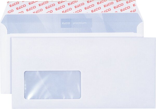 Image Briefumschlag hochweiss mit grauem Innendruck, DL, 100 g, Haftklebung,