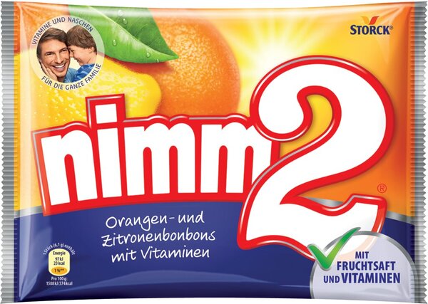 Image Nimm 2 BonBon, 145 g, mit Orange und Zirtone gefüllte Fruchtbonbons