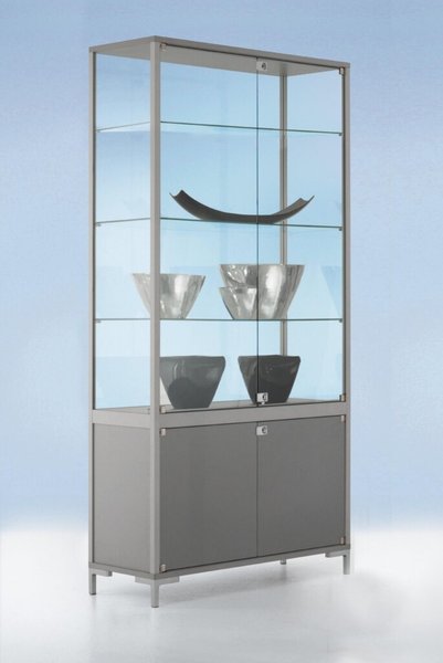 Image Staufachvitrine 800 Dekor Silber mit vollverglastem Vitrinenteil