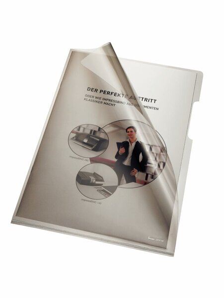 Image Aktenhülle, A4, PVC, 150my, grau oben und rechts offen, glatt