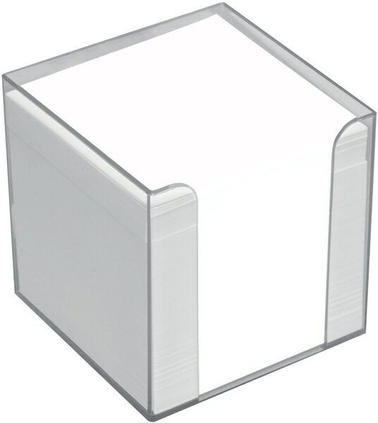 Image Büroring Zettelbox transparent Kunststoff, 9x9x9cm, weißes Papier