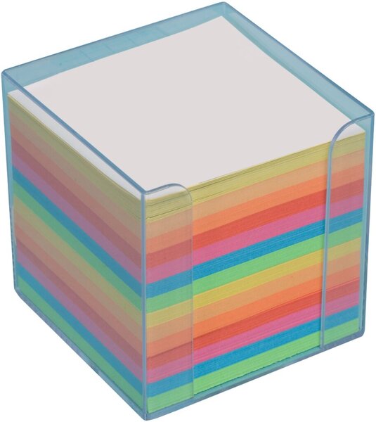 Image Büroring Zettelbox transparent Kunststoff, 9x9x9cm, farbiges Papier