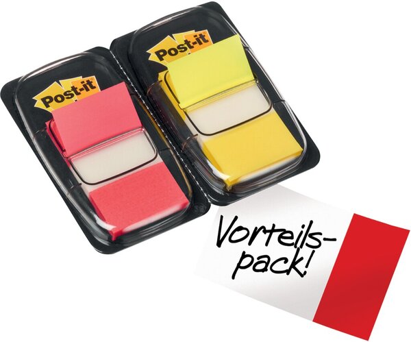 Image Post-it Index Haftstreifen 2 Farben 25,4x43,2mm, 2x50 Heftstreifen in den