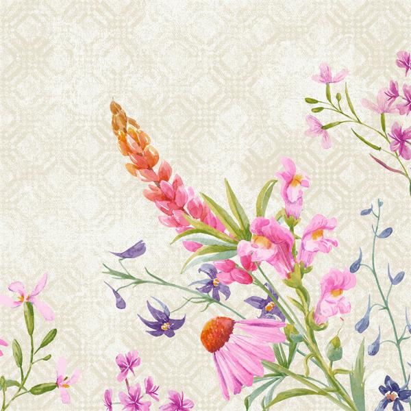 Image DUNI Klassik-Servietten 40 x 40 cm, 4-lagig, 1/4 Falz, 50 Stück/Pack | mit Motiv Floret Frühlingsmotiv: Lupine, Löwenmaul und Rittersporn