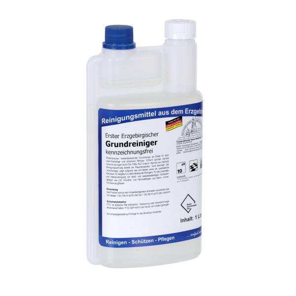 Image Erster Erzgebirgischer Grundreiniger kennzeichnungsfrei | 1 Liter Dosierflasche Ersatz für stark lösemittelhaltige und alkalische Reiniger