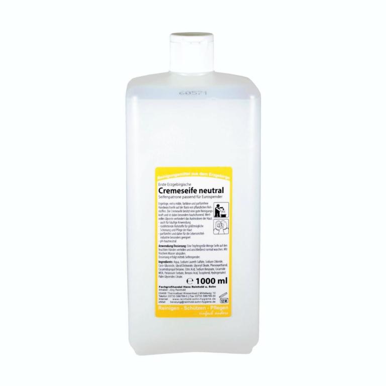 Image Erste Erzgebirgische Cremeseife neutral |  1 Liter-Euroflasche Seifenpatrone passend für Eurospender