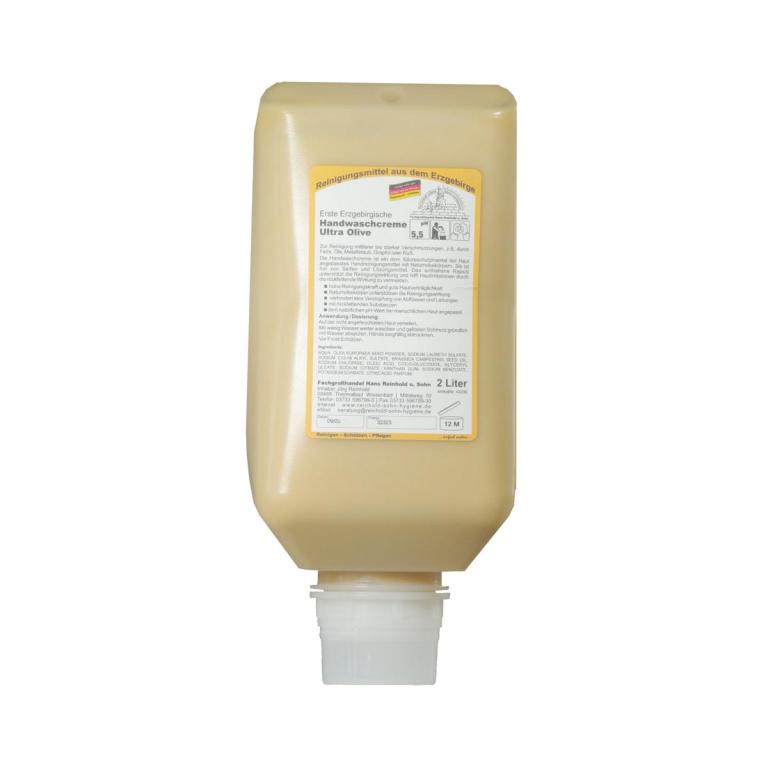 Image Erste Erzgebirgische Handwaschcreme Ultra Olive | 2-Liter-Softflasche Handreinigungsmittel für mittlerer bis starker Verschmutzungen, passende Spender ||70481||, ||70412||, ||70414||