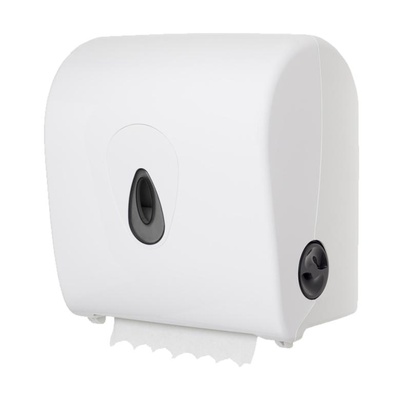 Image Rollenhandtuchspender "Maxi" manueller Papiertransport mit Autocutsystem, Außenabrollung |  weiß mit wechselbarem Farbeinsatz (grau, blau) für Papier-Rollenhandtücher Artikel 10050