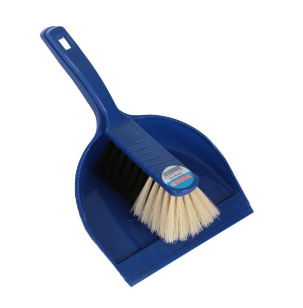 Image Kehrgarnitur Kunststoff, runde Schaufel mit Lippe, Handfeger 28 cm | blau Borsten: Propyl-Haar-Mischung, heller Bart