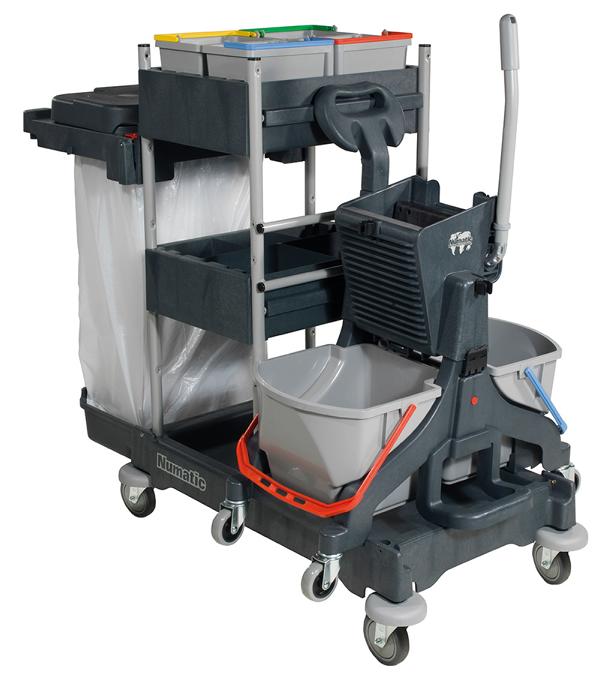 Image Systemwagen Numatic "ProCar 7 Plus" graphit | 2 x 17 Liter Reinigungswagen mit Universalabfalleinheit 2 x 70 Liter oder 1 x 120 Liter, Universalpresse, 2 Eimer á 17 Liter, 4 x Oberflächeneimer á 5 Liter