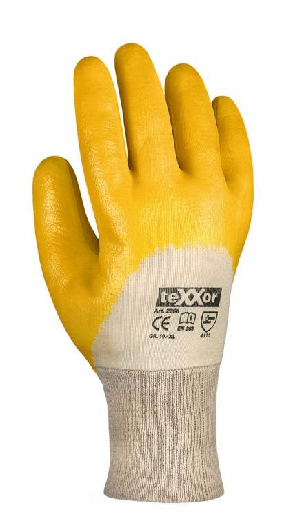 Image Arbeitsschutzhandschuhe, Nitril- beschichtet, mit Strickbund, gelb/beige, Standard-Qualität | Größe 10 PSA-Kategorie II, EN 420:2003+A1:2009, EN 388:2016, EN 13594:2015