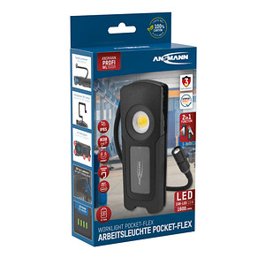 Image ANSMANN WL1500R Pocket Flex LED Handleuchte schwarz 17,1 cm, Lichtfarbe Hauptlicht 6000K und Zusatzlicht
