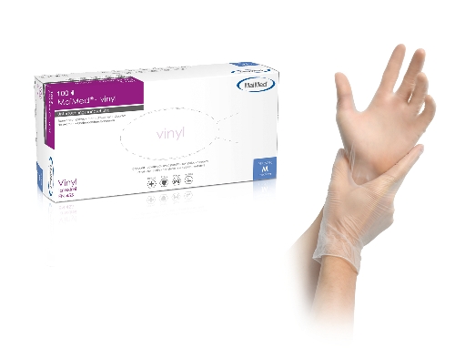 Image Einweghandschuhe Vinyl gepudert "MaiMed®-vinyl", transparent, 100 Stück/Box | Größe M nicht steril, AQL 1,5, EN 455, Wandstärke Finger 0,09 ± 0,02, nicht geeignet für Lebensmittel