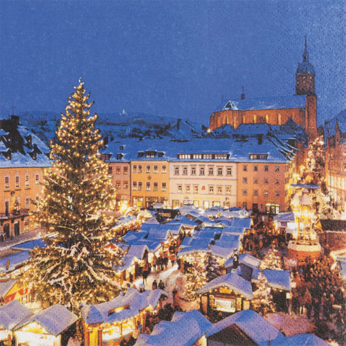 Image HOME FASHION Zelltuch-Servietten 33 x 33 cm, 3-lagig, 1/4 Falz, 20 Stück/Pack | mit Motiv Winter AnnabergLunch Serviette mit Winter/Weihnachtsmotiv Weihnachtsmarkt Annaberg-Buchholz Erzgebirge Christmas Flair
