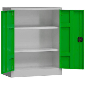Image LÜLLMANN Stahlschrank ClassiX X-530315 lichtgrau, gelbgrün 80,0 x 38,0 x 100,0 cm, aufgebaut