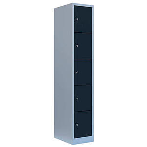 Image LÜLLMANN Schließfachschrank anthrazit, lichtgrau 520518, 5 Schließfächer 31,5 x 50,0 x 180,0 cm