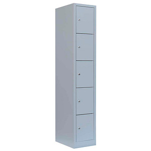 Image LÜLLMANN Schließfachschrank lichtgrau 520510, 5 Schließfächer 31,5 x 50,0 x 180,0 cm