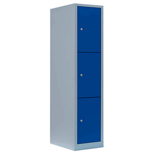 Image LÜLLMANN Schließfachschrank enzianblau, lichtgrau 523311, 3 Schließfächer 41,5 x 50,0 x 180,0 cm