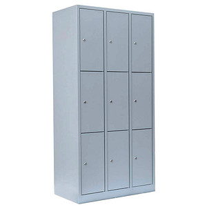 Image LÜLLMANN Schließfachschrank lichtgrau 520330, 9 Schließfächer 88,5 x 50,0 x 180,0 cm