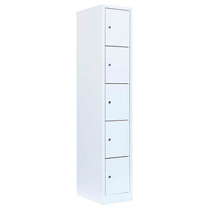 Image LÜLLMANN Schließfachschrank signalweiß 520517, 5 Schließfächer 31,5 x 50,0 x 180,0 cm