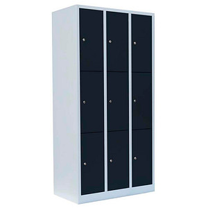 Image LÜLLMANN Schließfachschrank anthrazit, lichtgrau 520338, 9 Schließfächer 88,5 x 50,0 x 180,0 cm