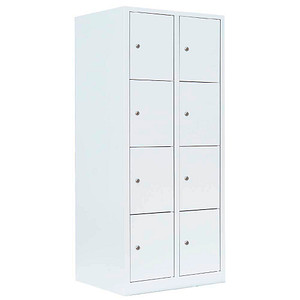 Image LÜLLMANN Schließfachschrank signalweiß 523427, 8 Schließfächer 80,0 x 50,0 x 180,0 cm