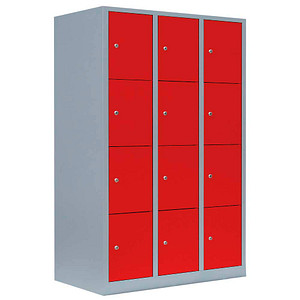 Image LÜLLMANN Schließfachschrank feuerrot, lichtgrau 523434, 12 Schließfächer 118,5 x 50,0 x 180,0 cm