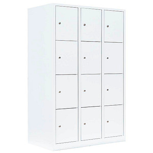 Image LÜLLMANN Schließfachschrank signalweiß 523437, 12 Schließfächer 118,5 x 50,0 x 180,0 cm