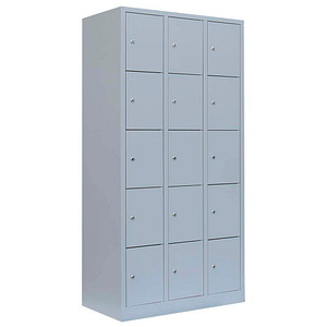 Image LÜLLMANN Schließfachschrank lichtgrau 520530, 15 Schließfächer 88,5 x 50,0 x 180,0 cm