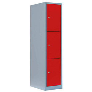 Image LÜLLMANN Schließfachschrank feuerrot, lichtgrau 523314, 3 Schließfächer 41,5 x 50,0 x 180,0 cm