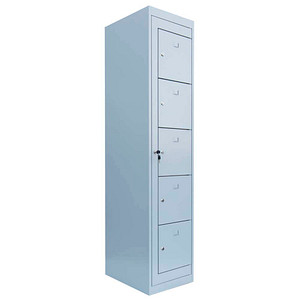 Image LÜLLMANN Schließfachschrank lichtgrau 526050, 5 Schließfächer 40,0 x 50,0 x 180,0 cm