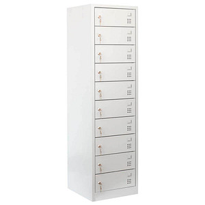 Image LÜLLMANN Schließfachschrank lichtgrau 526430, 10 Schließfächer 50,0 x 50,0 x 180,0 cm