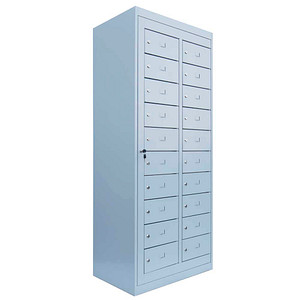 Image LÜLLMANN Schließfachschrank lichtgrau 526300, 20 Schließfächer 74,0 x 50,0 x 180,0 cm