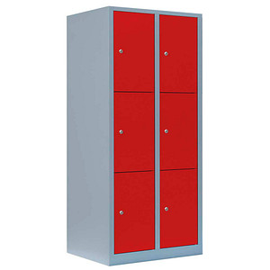 Image LÜLLMANN Schließfachschrank feuerrot, lichtgrau 523324, 6 Schließfächer 80,0 x 50,0 x 180,0 cm