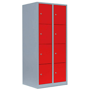 Image LÜLLMANN Schließfachschrank feuerrot, lichtgrau 523424, 8 Schließfächer 80,0 x 50,0 x 180,0 cm