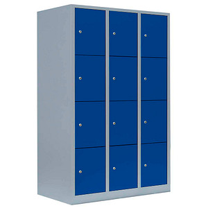 Image LÜLLMANN Schließfachschrank enzianblau, lichtgrau 523431, 12 Schließfächer 118,5 x 50,0 x 180,0 cm