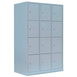 Image LÜLLMANN Schließfachschrank lichtgrau 523430, 12 Schließfächer 118,5 x 50,0 x 180,0 cm